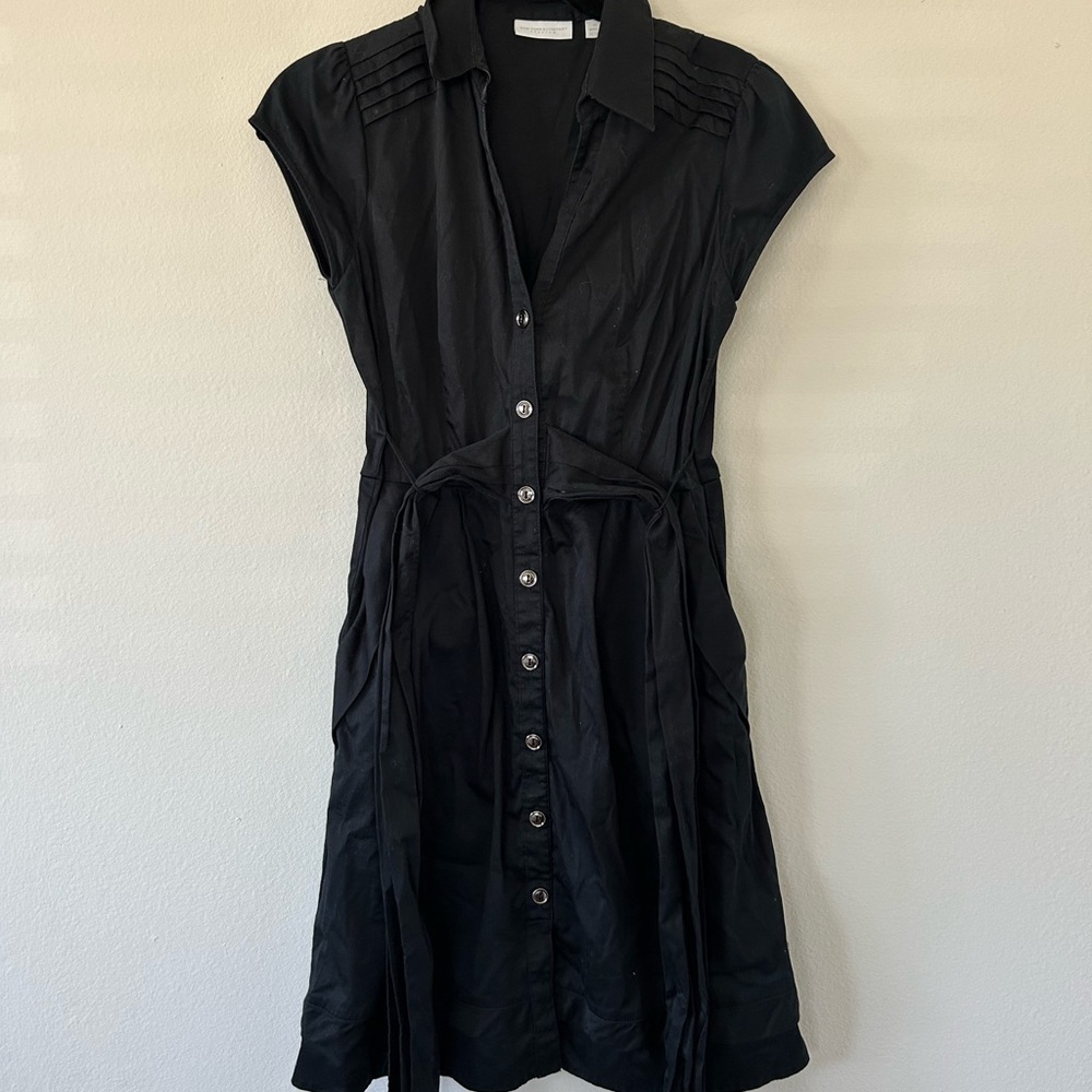 New York & Company Black A-Line Dress Buttoned Tie Front
